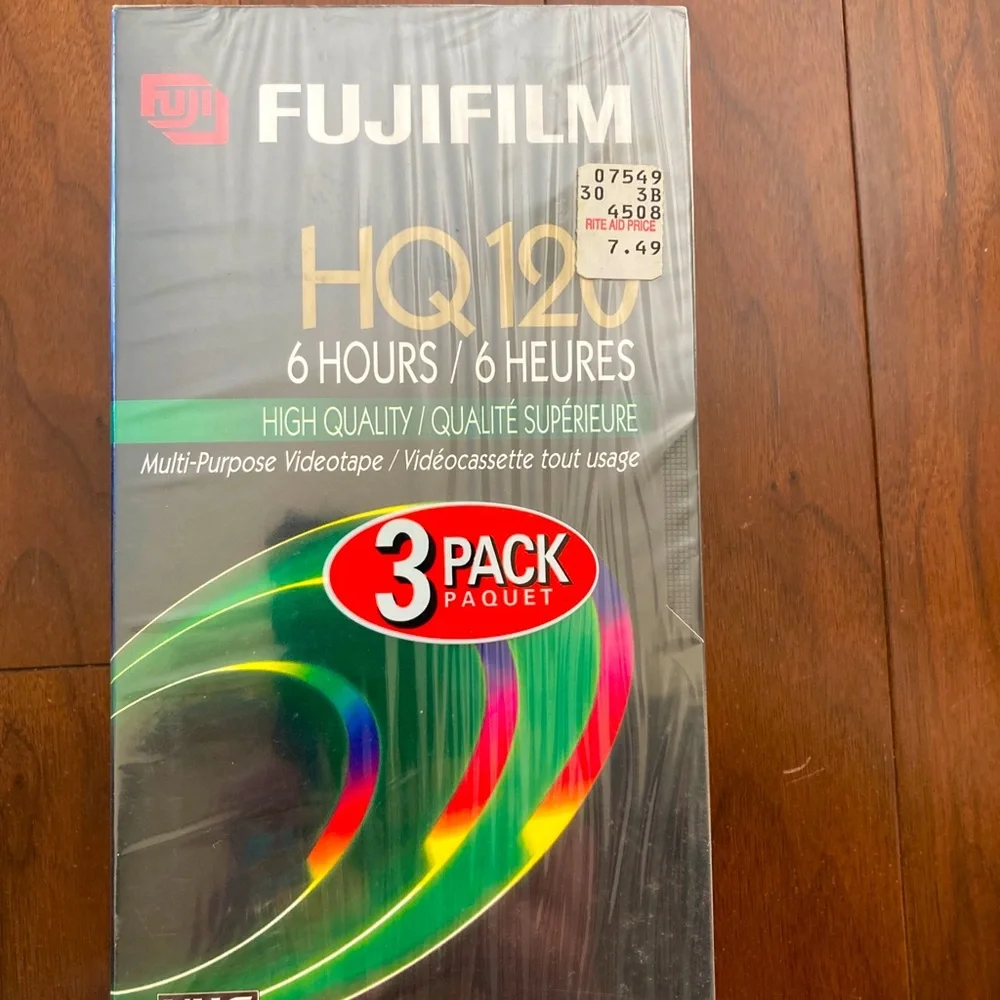 FUJI 3 Pack of Blank VHS Video Tapes 6 Hrs HQ 120 NEW & Sealed FUJIFILM T-120